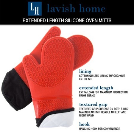 Hastings Home Silicone Oven Mitts, Extra Long Heat Resistant with Quilted Lining, 2-sided Textured Grip, 1-pair, Red 910068AAN